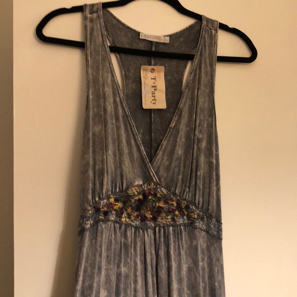 Gray boho fringe sleeveless dress